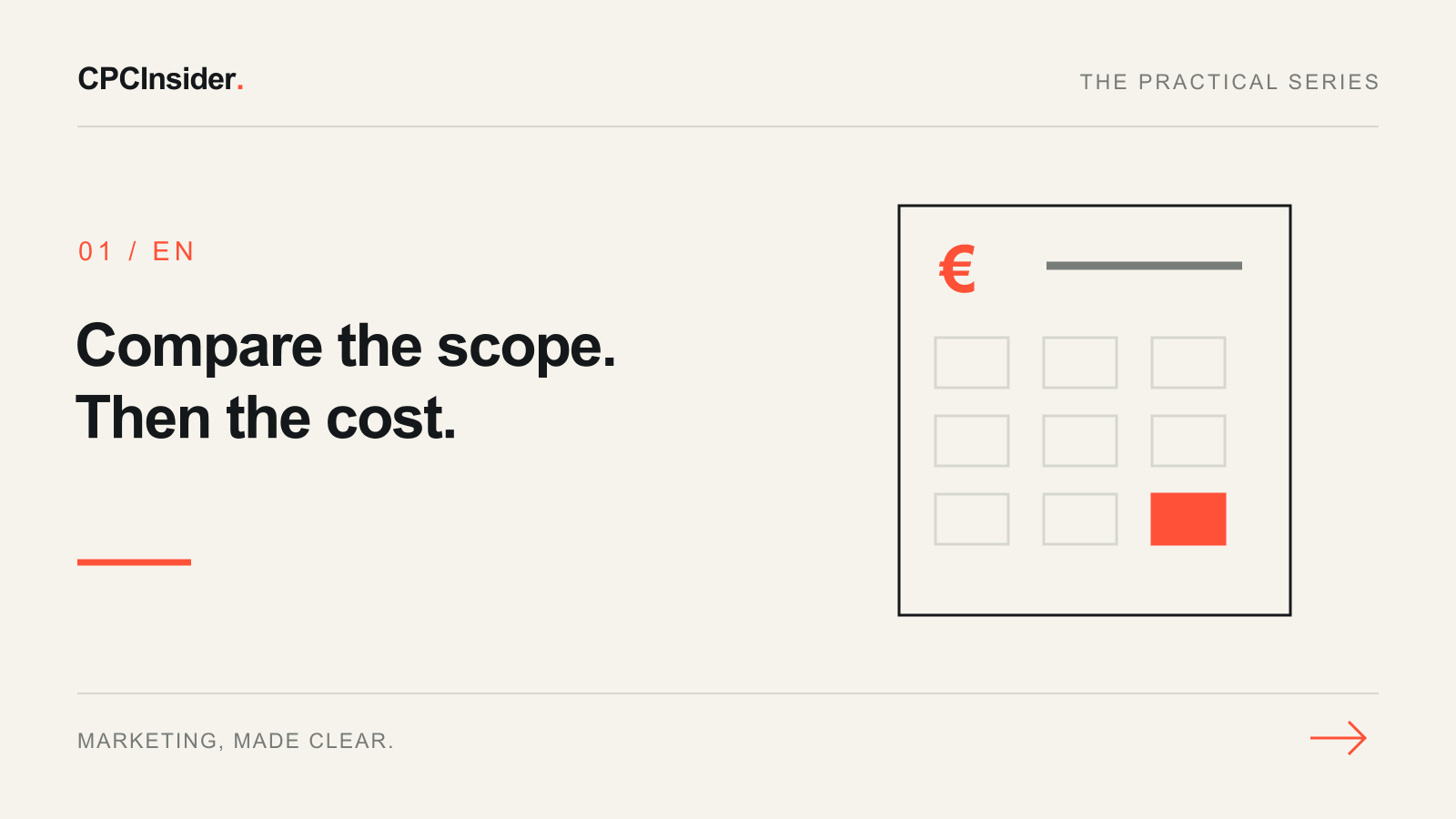 Editorial illustration: Compare the scope. Then the cost.