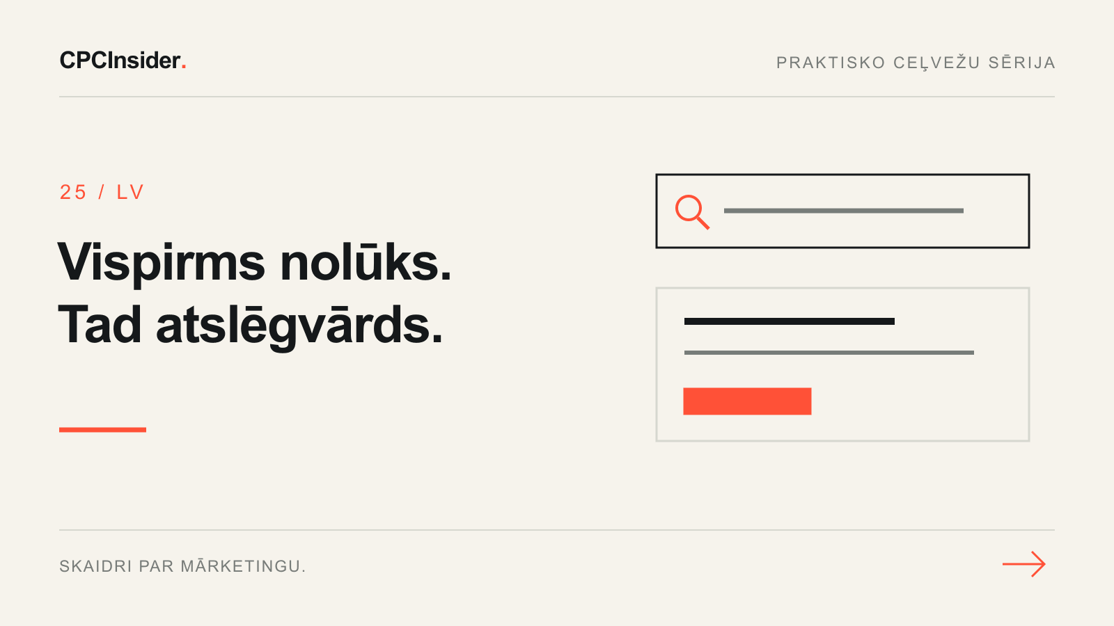 Redakcionāla ilustrācija: Vispirms nolūks. Tad atslēgvārds.